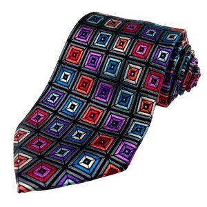 Paul Fredrick geometric multicolor retro style silk tie